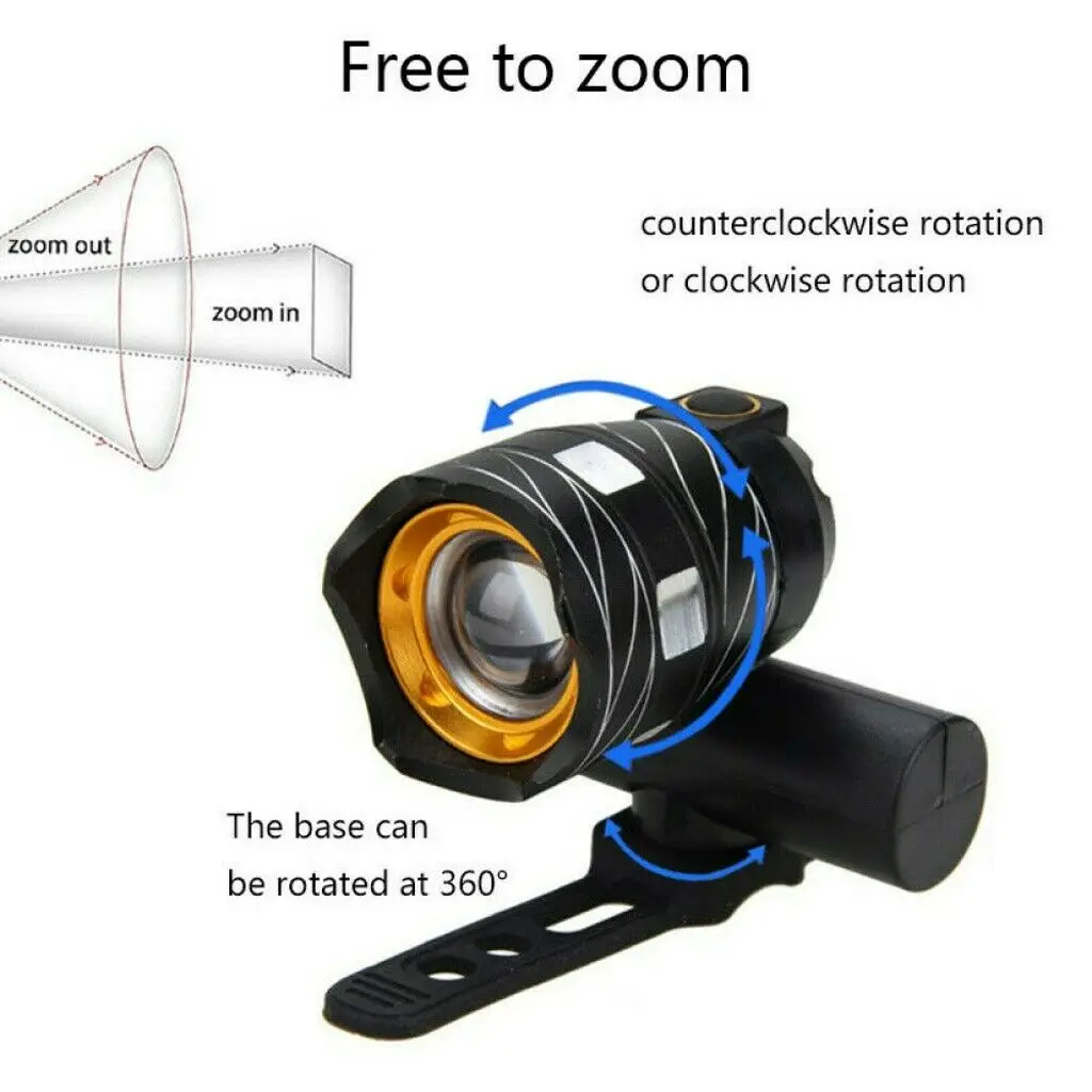 

USB Rechargable Lamp Zoomable Bicycle Handlebar Waterproof LED Head Lamp Torch 3 Modes Cycling Light Cycling Light