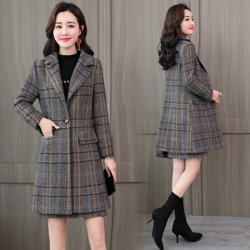 Женский офисный костюм с юбкой для работы женский шерстяной длинный тренчкот и