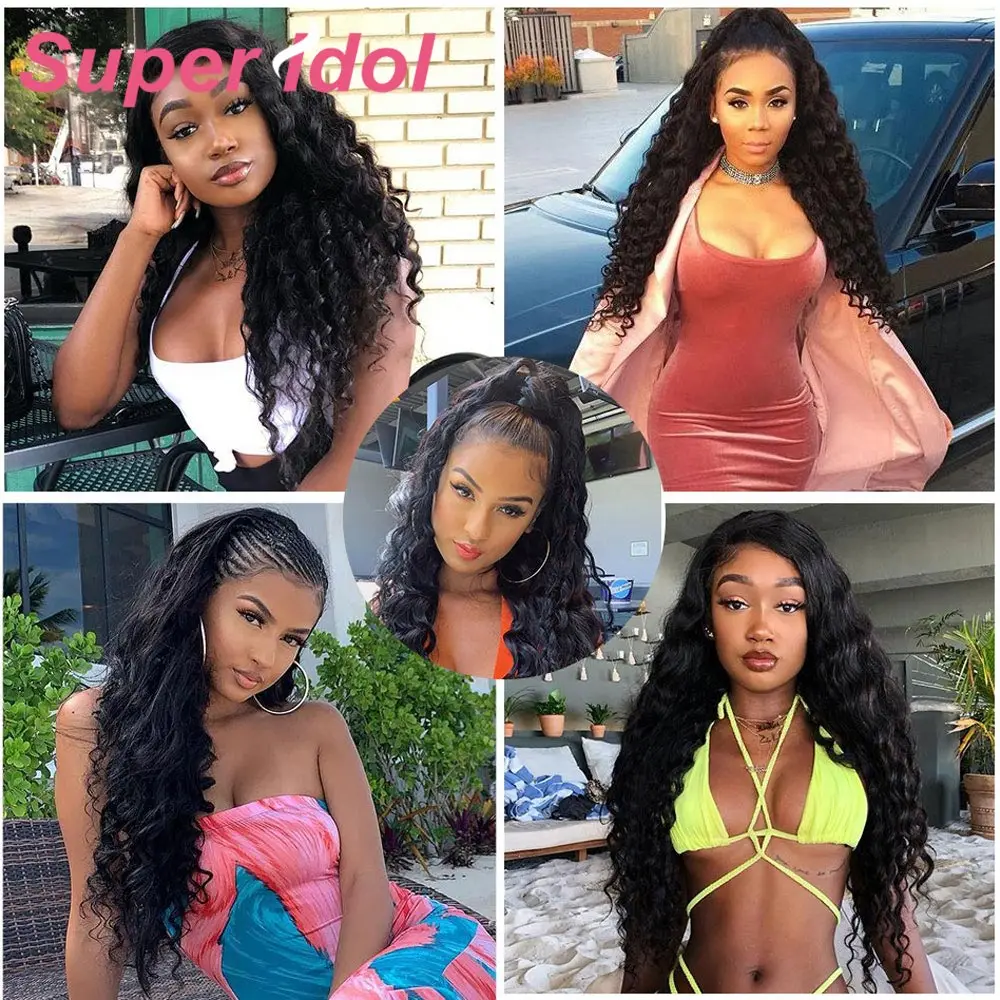 

Super Idol Brazilian Deep Wave Hair 100% Remy Human Hair Weave Bundles Long Length Natural Color 3 bundles Extensions