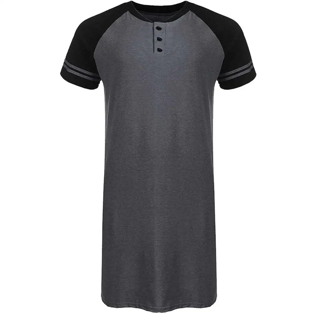 

2021 Men Sleepwear Long Nightshirt Short Sleeve Nightwear Soft Comfortable Casual Loose Sleep Shirt Male Home