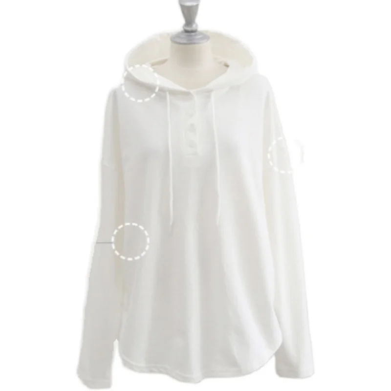 

Korean Style 2021 Spring Long Sleeve White Hoody Ladies Loose Japanese Streetwear Cotton Hoodies Women
