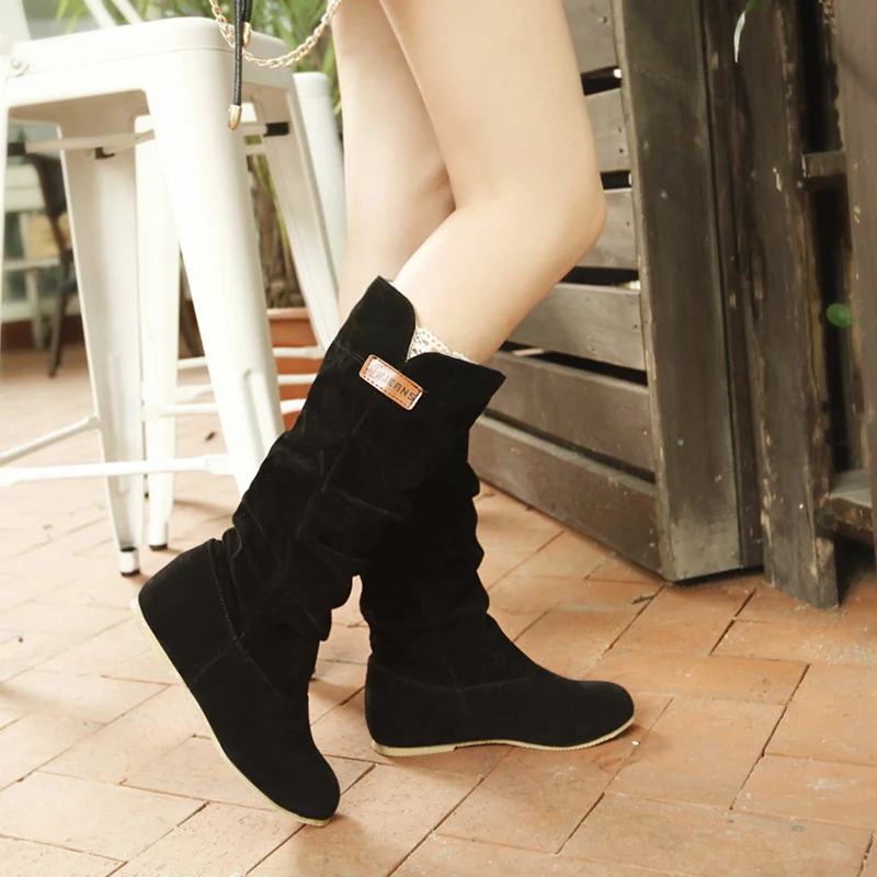 Сапоги до середины икры увеличивающие рост женские зимние сапоги теплые с