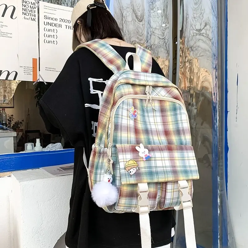 

Женский рюкзак в клетку с рисунком, вместительные дорожные ранцы для девочек-подростков, школьные женские фиолетовые консервативные сумки
