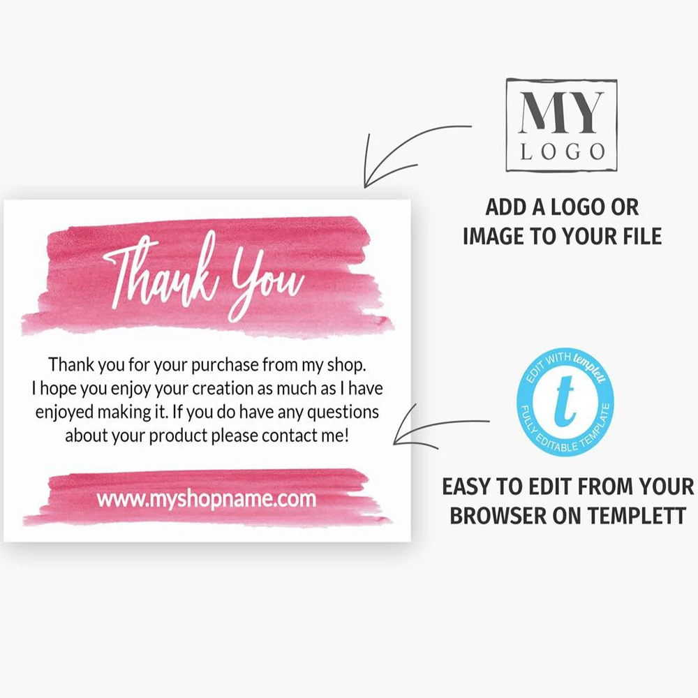 Пользовательские Розовые акварельные цвета спасибо карты продавец магазина