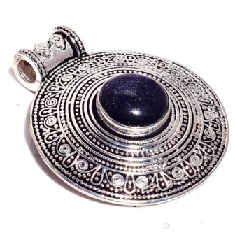 

Blue SunStone Pendant Silver Overlay over Copper Jewelry , 46 mm, P7533