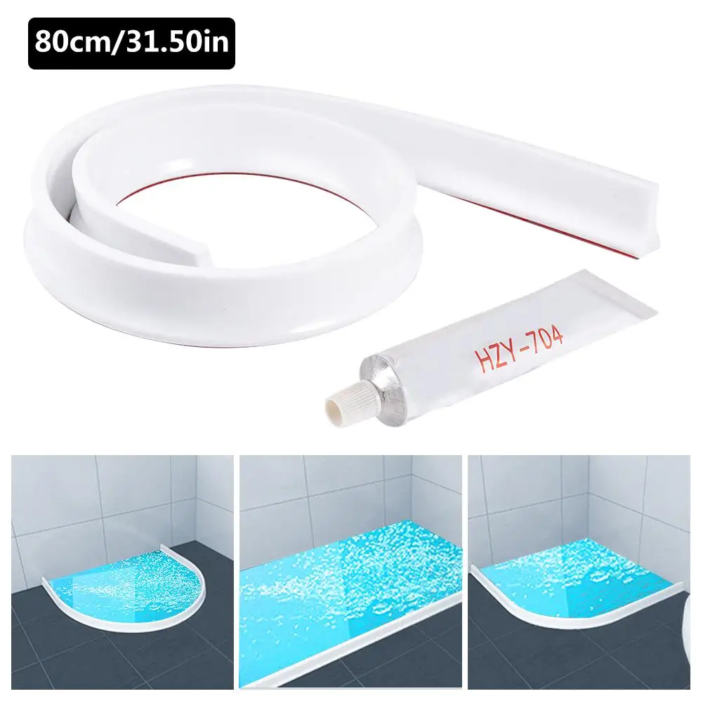 

80/150/200cm Collapsible Flexible Water-retaining Strips Shower Barrier Water Stopper with fixing glue for Home Kitchen Bathroom