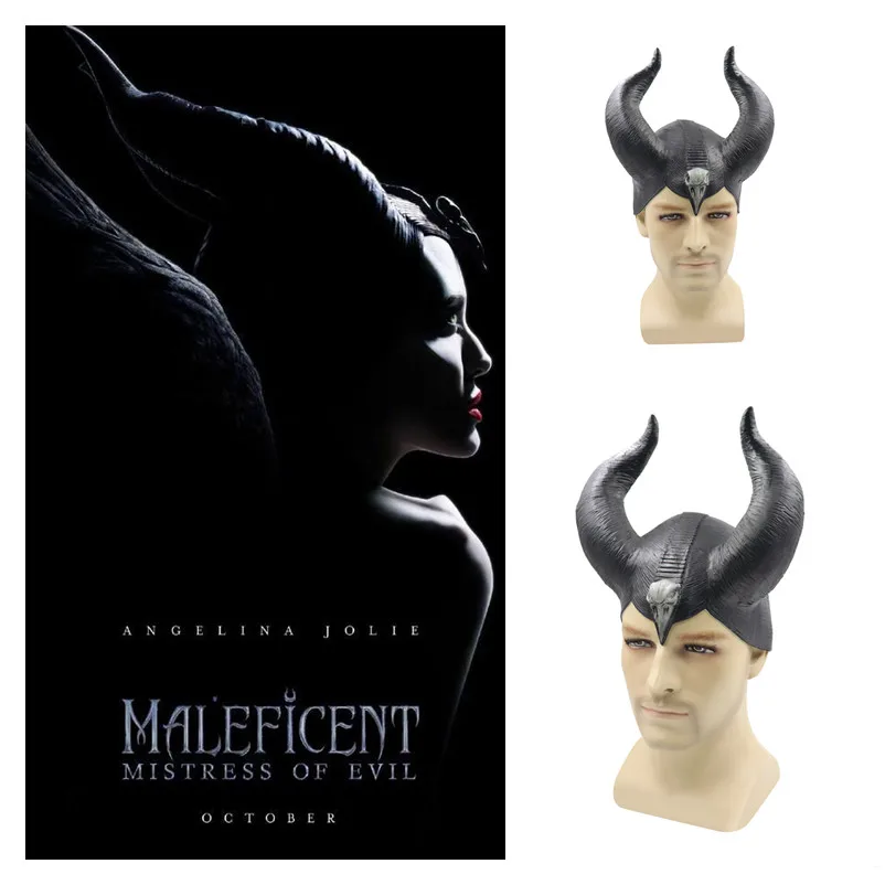 Новая аниме малая любовница злой Маскарадная маска Maleficent 2 головной убор с рогом шлем латексные маски вечерние Хэллоуин Angelina Jolie