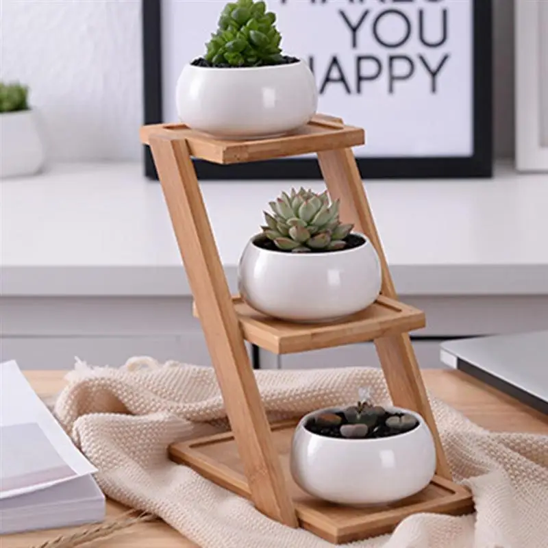 

Delicate Elegant Premium Small Round Ceramic Plant Pot Planter Home Decor Succulent Plant Room Decor with Bamboo Tray