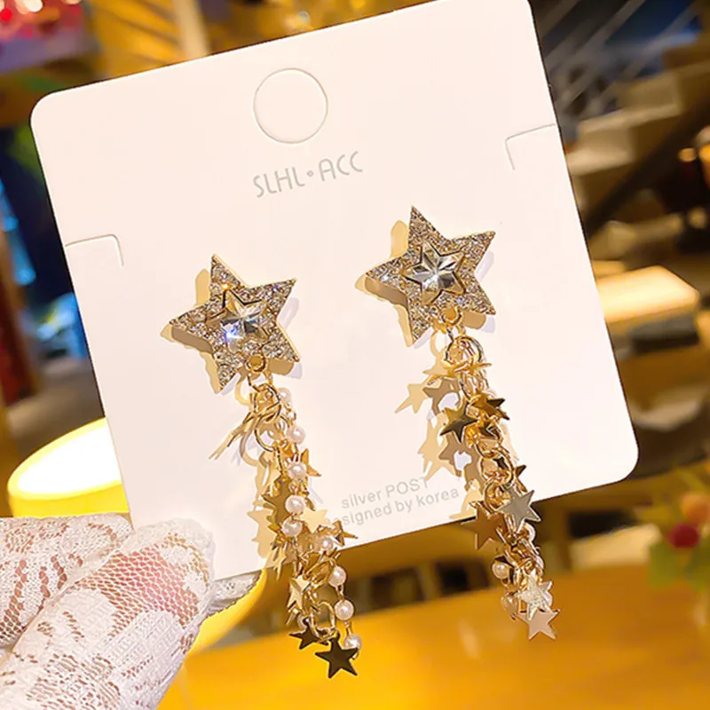 

S925 silver needle Women'S Earrings Set Pearl Crystal Stud Earrings Boho Geometric Tassel Earrings For Women 03