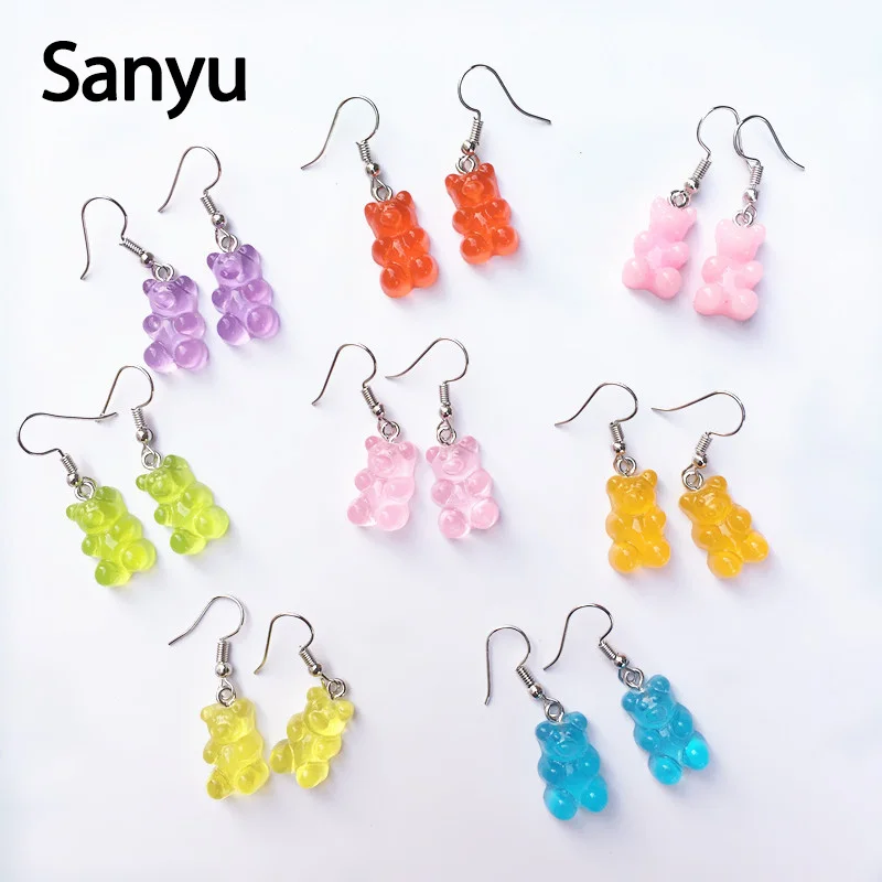 Креативные прозрачные Красочные Висячие серьги с маленьким медведем для женщин