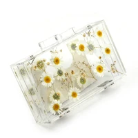 acrylic transparent floral evening clutch wedding bridal cute wallet women tote pack clear hard box metal chain shoulder bags