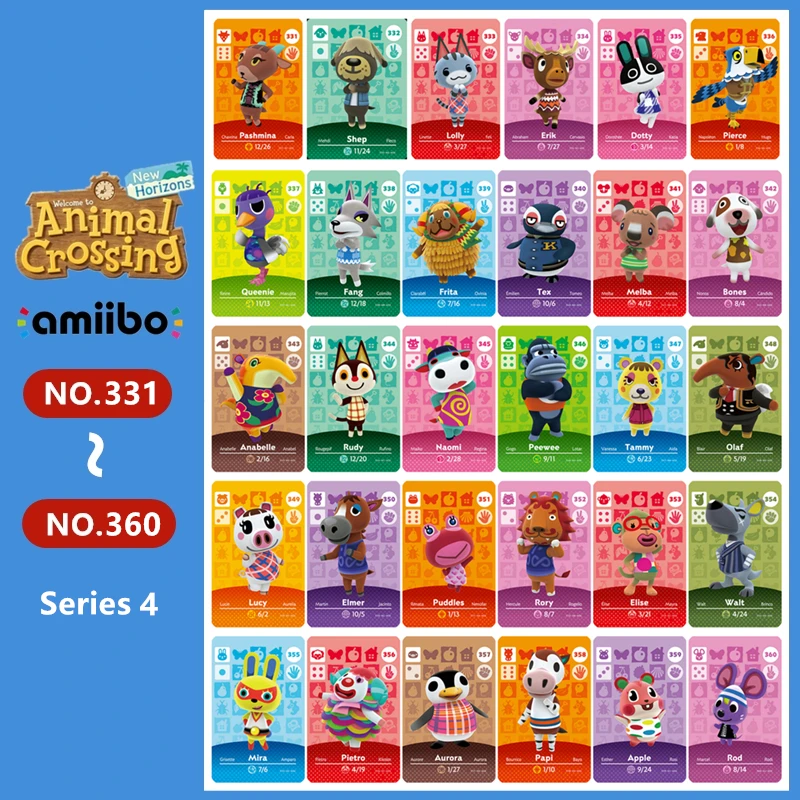 

Animal Croxxing NO.331~360 NFC Card Work for NS NFC Games Series 4 New Horizons Hot Villager Ntag215 Tag