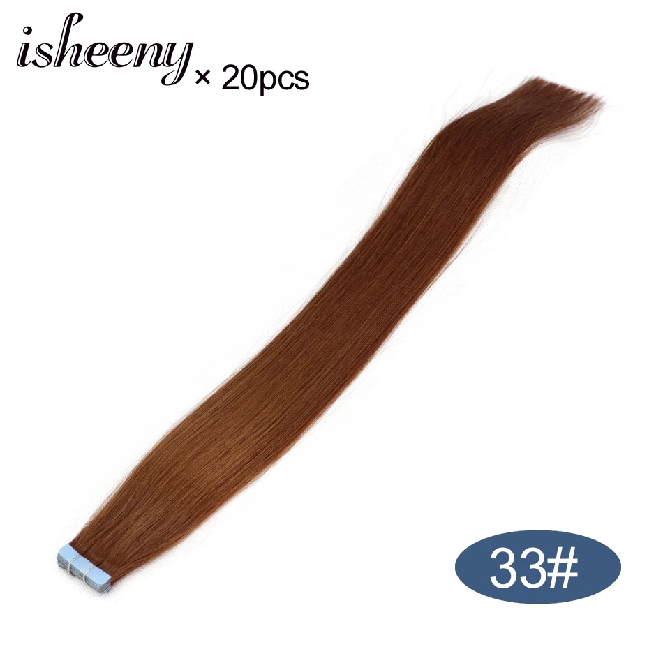 Isheeny 1" 18" 2" 22" 2" лента в Пряди человеческих волос для наращивания Прямой Реми на клей Невидимый PU выдвижение утка 14 цветов Выберите - Цвет: #33