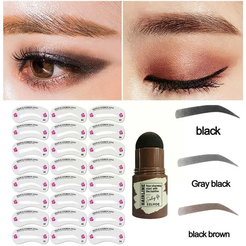 

Eyebrow Stamp Shaping Brow Powder With 24pcs Reusable Eyebrow Nose Shadow Kit Hairline Filling Makeup Stick Contouring Sten O0k9