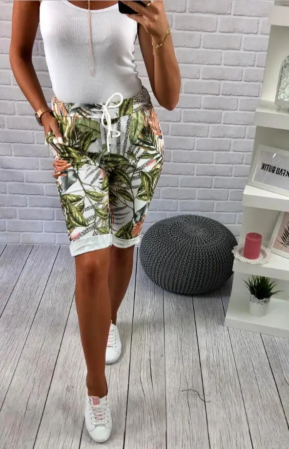 2019 летние модные женские шорты облегающие с цветочным принтом эластичной