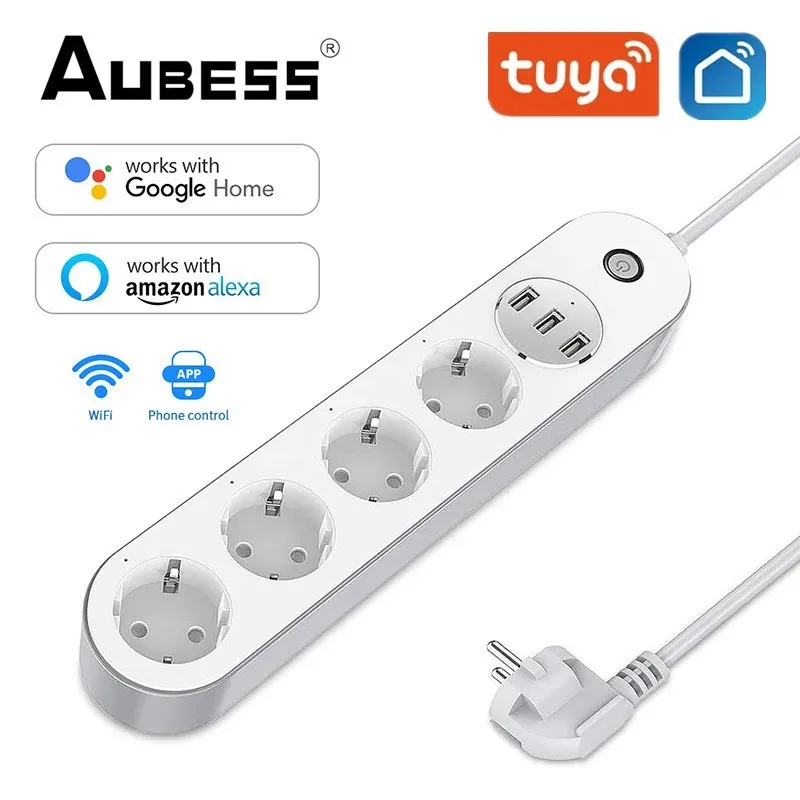 

Умный удлинитель AUBESS с Wi-Fi, 4 евророзетки, 3 USB-порта для зарядки