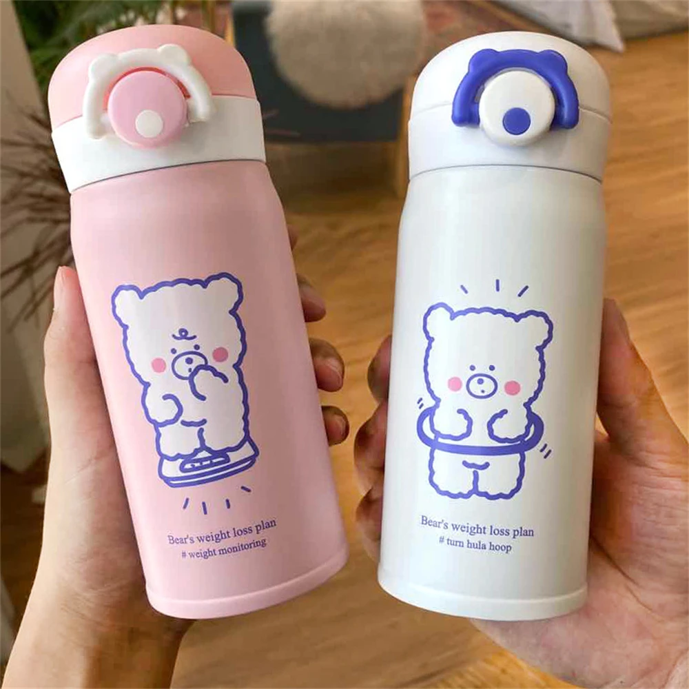 

350ml Stainless Steel Thermos Mug Water Bottle For Girls Cute Bear Outdoor Travel Coffee Vacuum Flask Thermal Tumbler