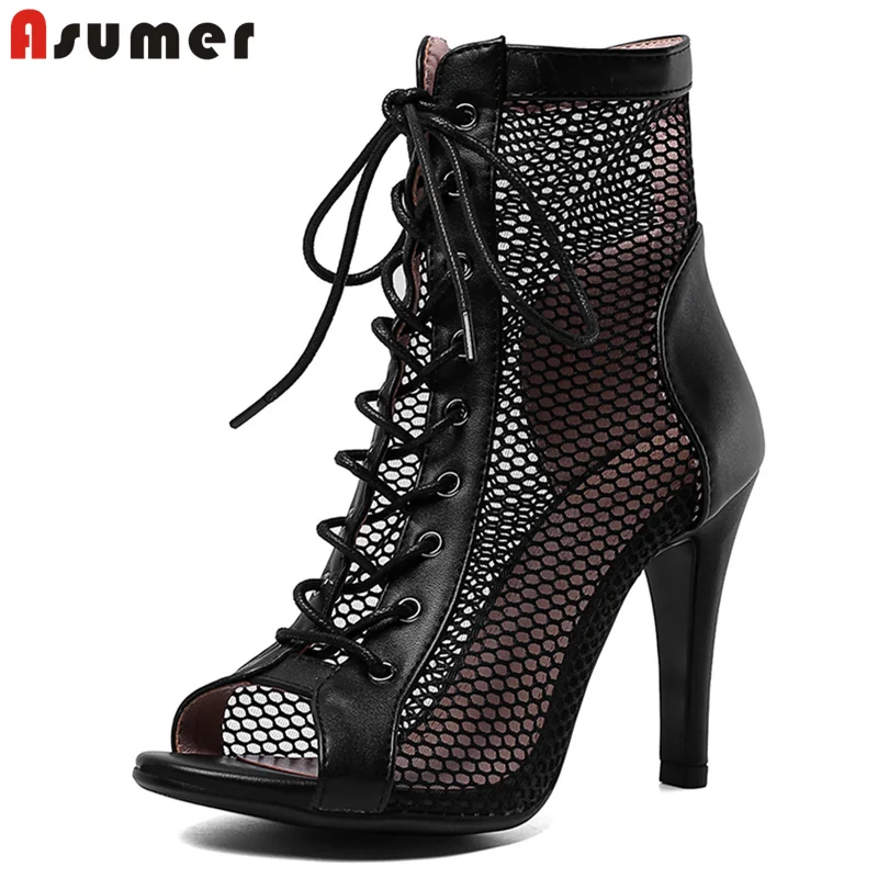 

ASUMER Size 34-46 Summer Boots Women Cut outs Peep Toe Cool Ankle Boots Sexy High Heels Nightclub Dance Shoes