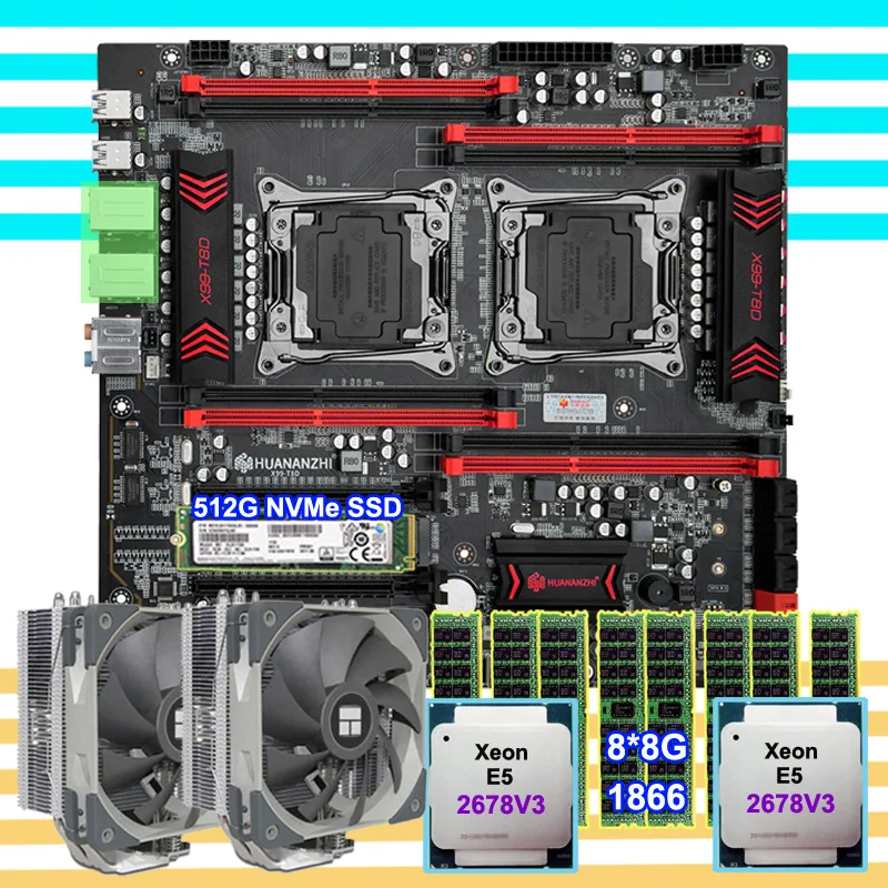 Материнская плата HUANANZHI X99 T8D с 512G NVMe SSD Dual Xeon процессор E5 2678 V3 процессором