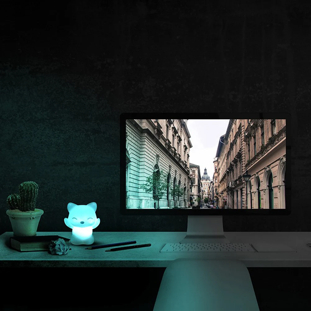 Ночник Fox с 7-ми цветами LED, меняющимися в поле PVC, белый, для детской спальни, настольная лампа, домашний декор, размеры 6х5х7 см.