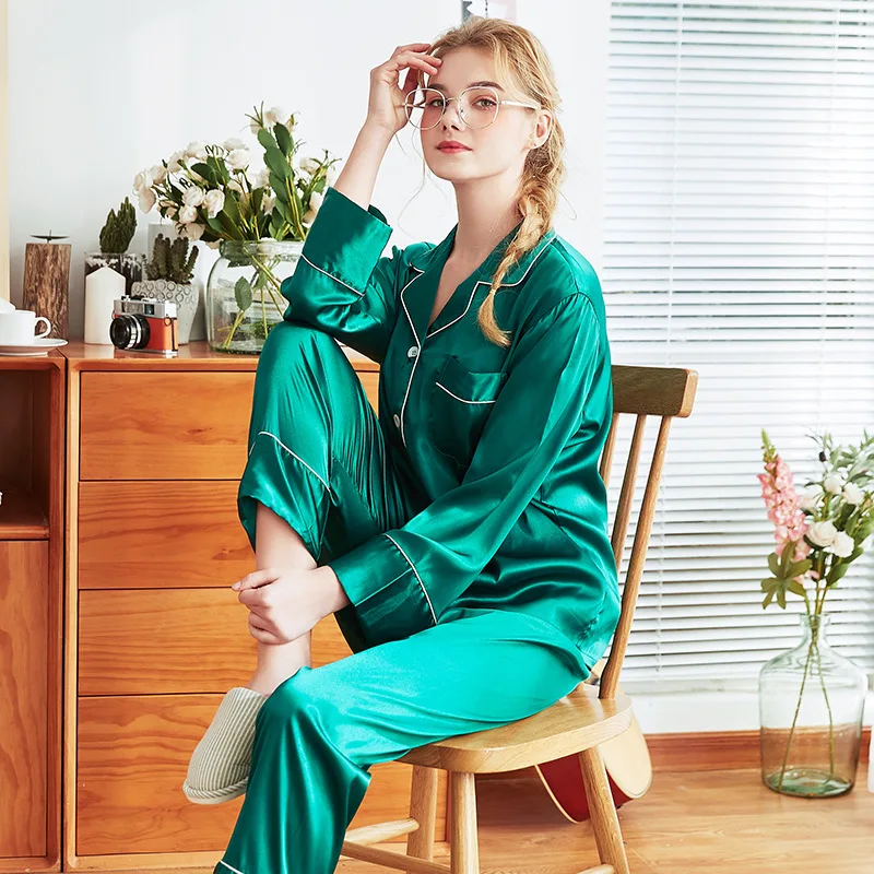 Зеленая летняя шелковистая Пижама для сна женский топ на бретелях Брюки Костюм