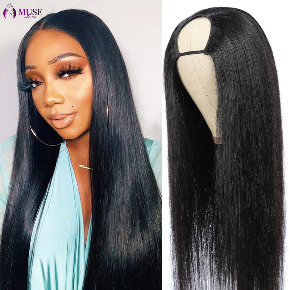 MUSE LOVE Burmese Bone Straight Wig 180% U Part Straight Wig Human Hair Wigs U Part Human Hair Straight Wig For Black Women