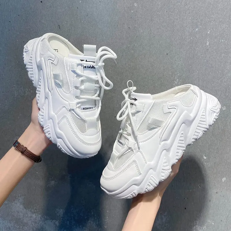 

Daddy half slippers female summer wear fashionable mesh breathable thick bottom lazy one-step sneakers trendy X826