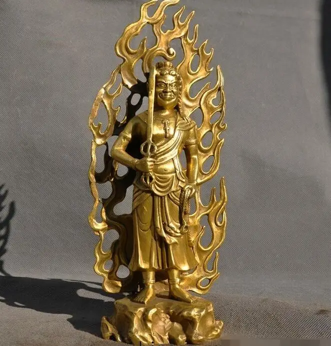 

Old Tibetan Buddhism Brass Warrior Hold Katana Fudo Acalanatha Buddha Statue