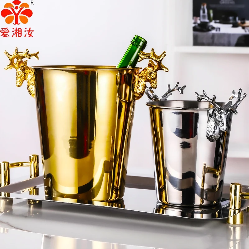 

Aixiangru Light Luxury Creative Deer Head Ice Bucket Stainless Steel Red Wine Bar Home Size Bucket Beer Champagne