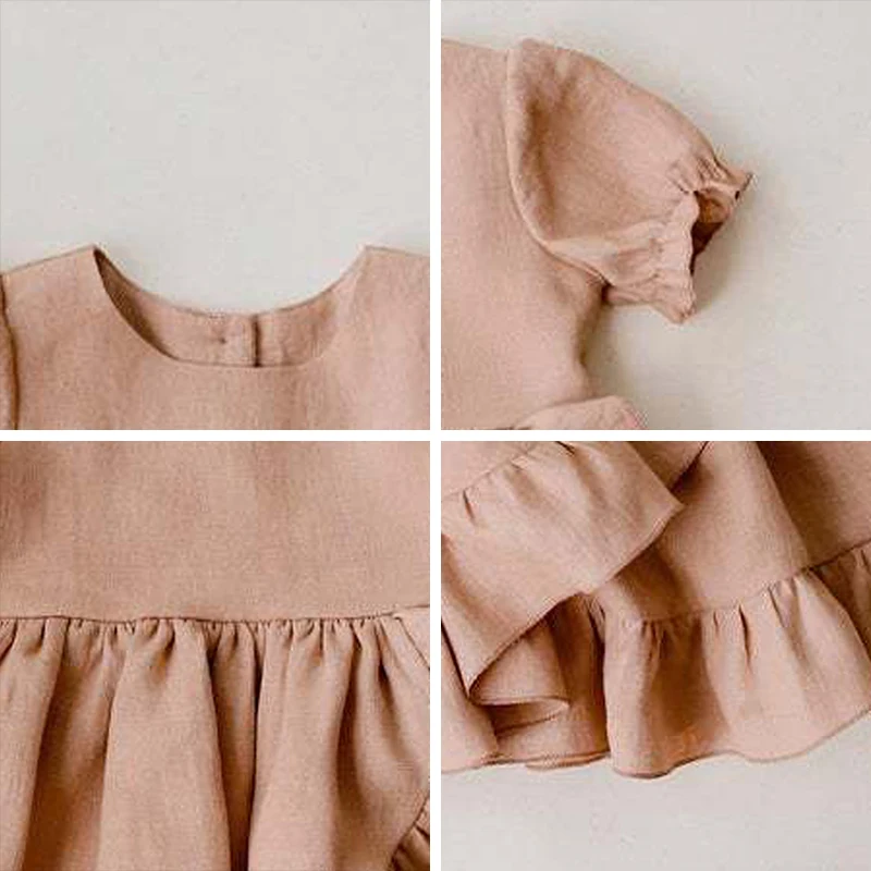 

Baby Girl Princess Dress 0-2Y Summer Infant Solid Color Cotton Linen Clothes Short Sleeve Children Ruffles Vest Vestidos