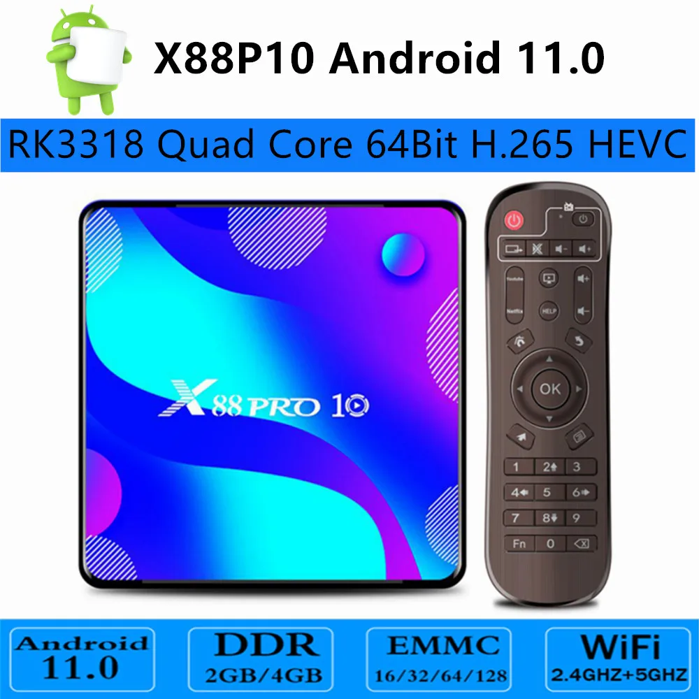 

X88P10 RK3318 Smart TV Box Android 11 4G 32GB 64GB 4K Youtube Media Player TVBOX Set Top Box 3D Video TV Receiver WiFi 2.4G&5G