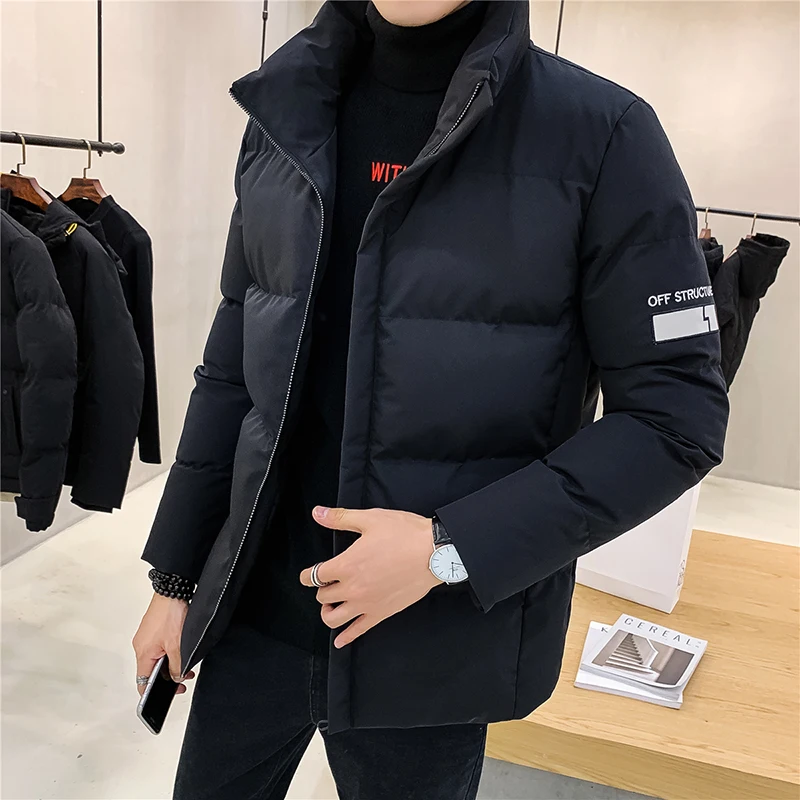 Winter Warm Men Solid Color Casual Parkas New Brand Men's Stand Collar Top Thick Cotton-Padded Jacket Outwear Down Coat Clothes