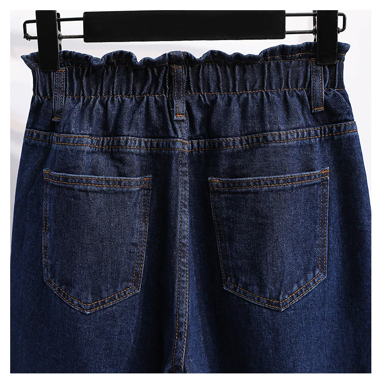 

Elastic Waist Straight Jeans Women Blue High Waist Wide Leg Denim Pants Plus Size Chic Vintage Boyfriend Jeans 2021