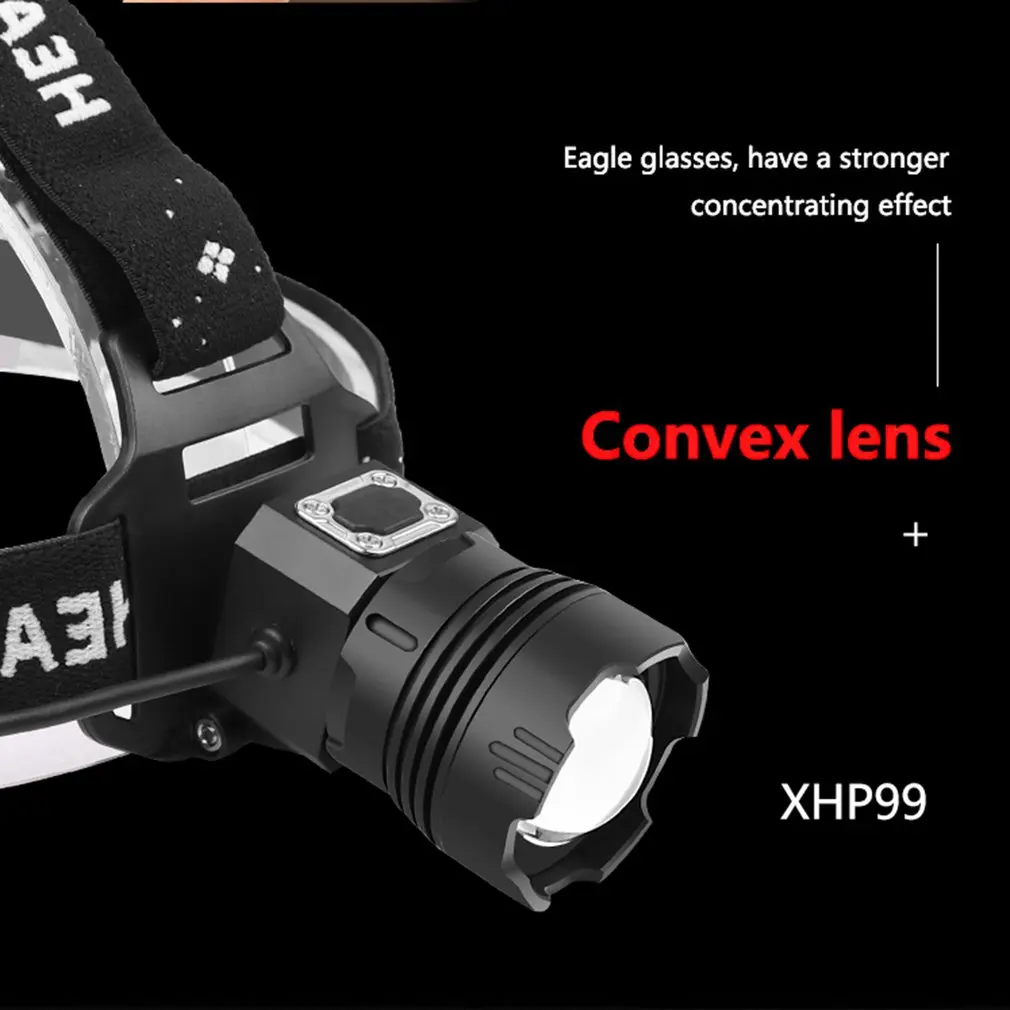 

5-gears Adjustable Headlight Telescopic Zoom IPX4 Waterproof Built-in Battery USB Charging XHP99 Headlight