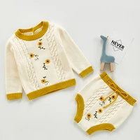 autumn baby girls sets baby girls flower embroidery knitting clothing sets long sleeve topspp shorts toddler girls clothes suit