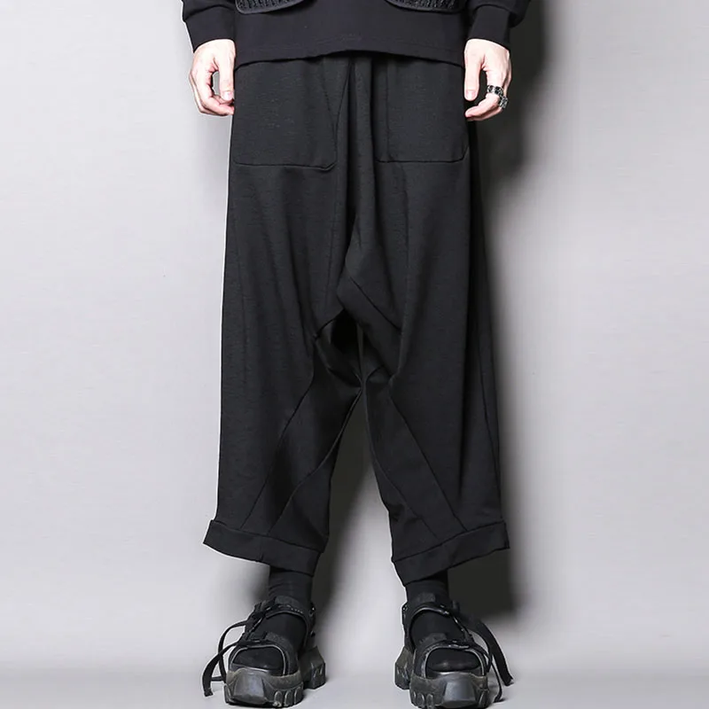 Men's Harlan Pants Wide Leg Pants Spring And Autumn New Black Elastic Waist Low Grade Personality Stereoscopic Tailoring