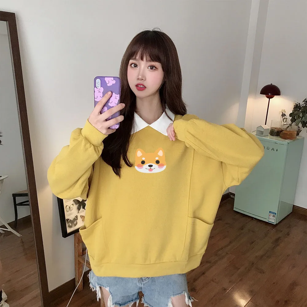 Korean Style Shiba Inu Sweatshirt Aesthetic Clothes Oversize Hoodie Crewneck Cotton Sweatshirt Women Kawaii Sweetshirt for Girls