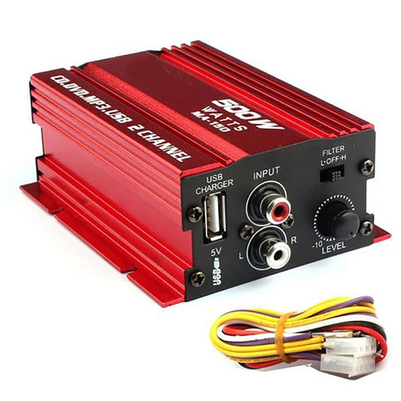 TiOODRE DC12V Mini Hi-Fi 12V 500W 2 Channel Stereo Audio Amplifier For Car Auto Motorcycle Power LED Indicator | Автомобили и