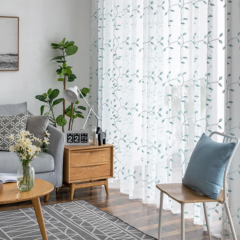 

Modern Leaves Tulle Curtains for Living Room Divider Japanese Bedroom Sheer Shower Curtain Drapes for Kitchen Home Decor Valance