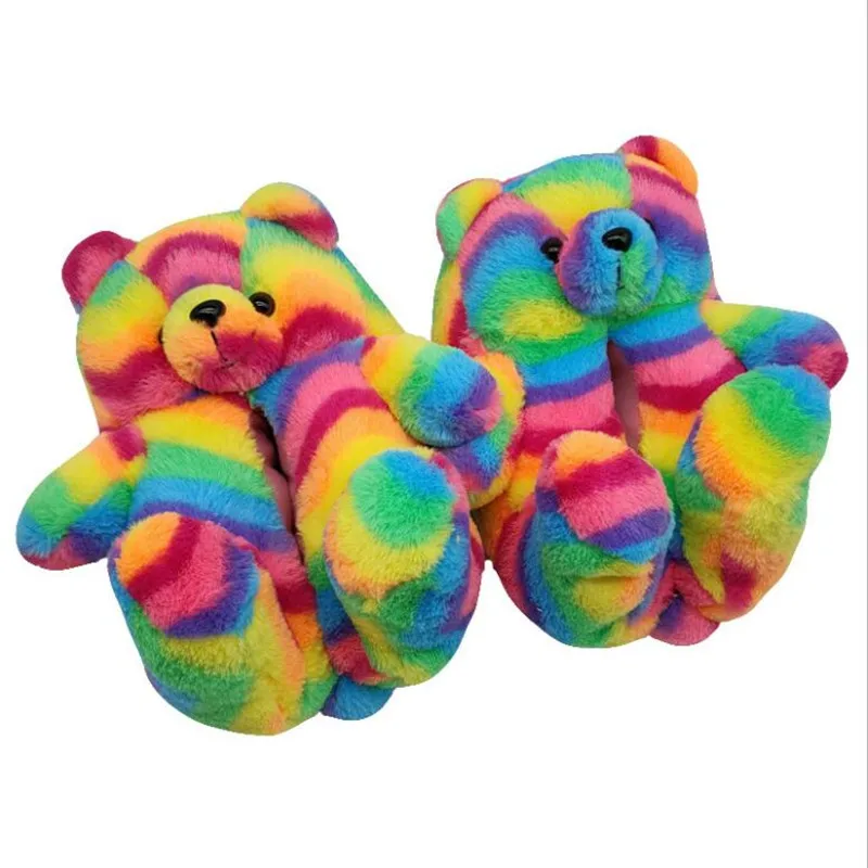 Зимние плюшевые теплые домашние тапочки женские милые мишки сланцы напольная