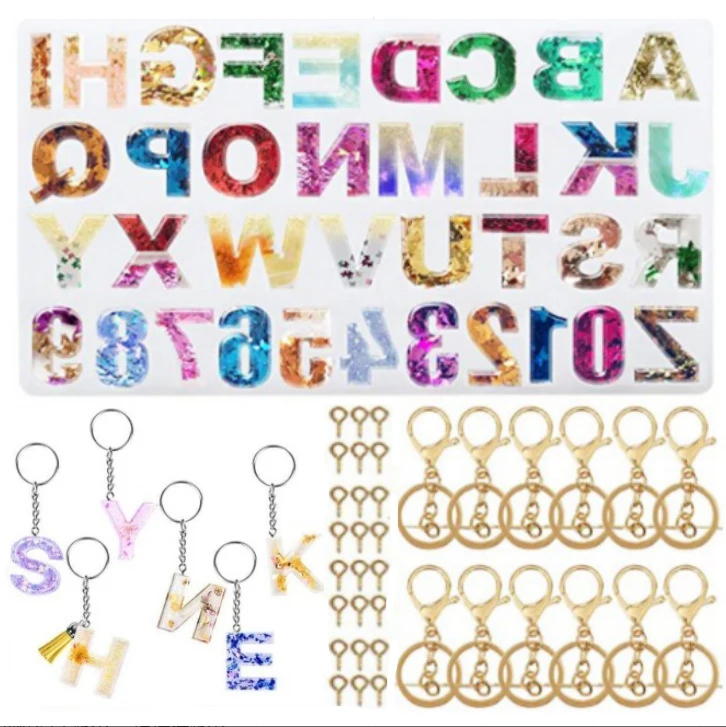 

Alphabet Resin Silicone Molds Kits DIY Molds Set Letter Number Resin Molds Dried Pressed Flowers DIY Keychains Epoxy Resin Craft