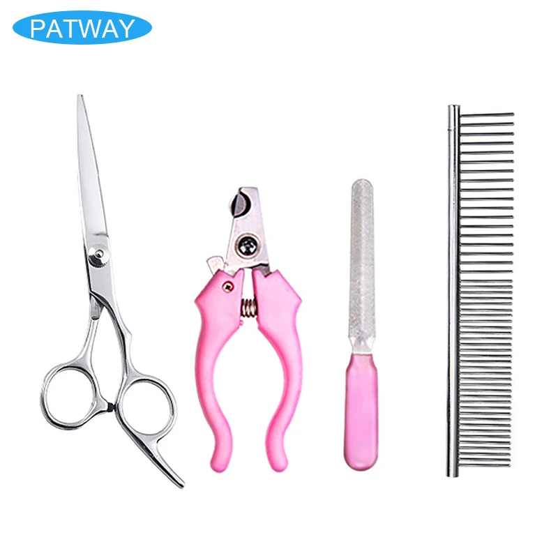 

PATWAY Pet Grooming Scissors Dog Cats Supplies Pet Nail Clipper Pet Accessories Animal Trimmers Nail File Claw Cutters 4 pcs/Set