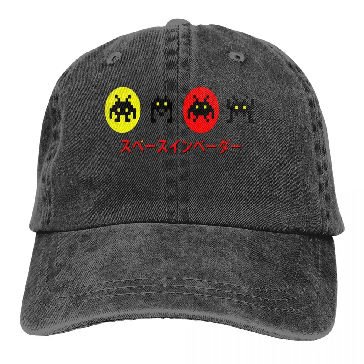 

Washed Men's Baseball Cap Pix Alien Trucker Snapback Caps Dad Hat Space Invaders Airplane Shooting Game Golf Hats