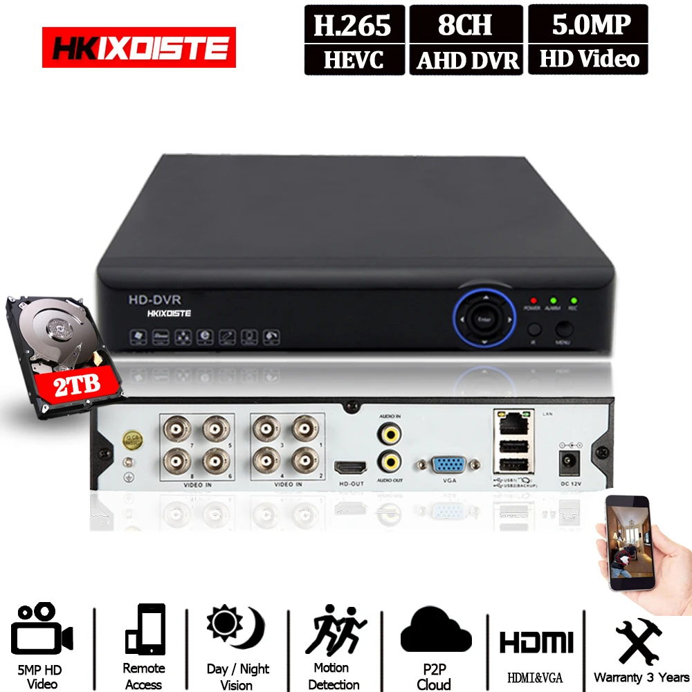 AI Face Detection AHD Network Digital Video Recorder 8CH H.265+ 5MP 4MP 1080P 6 in 1 Hybrid DVR IP Camera For CCTV Cameras Set |