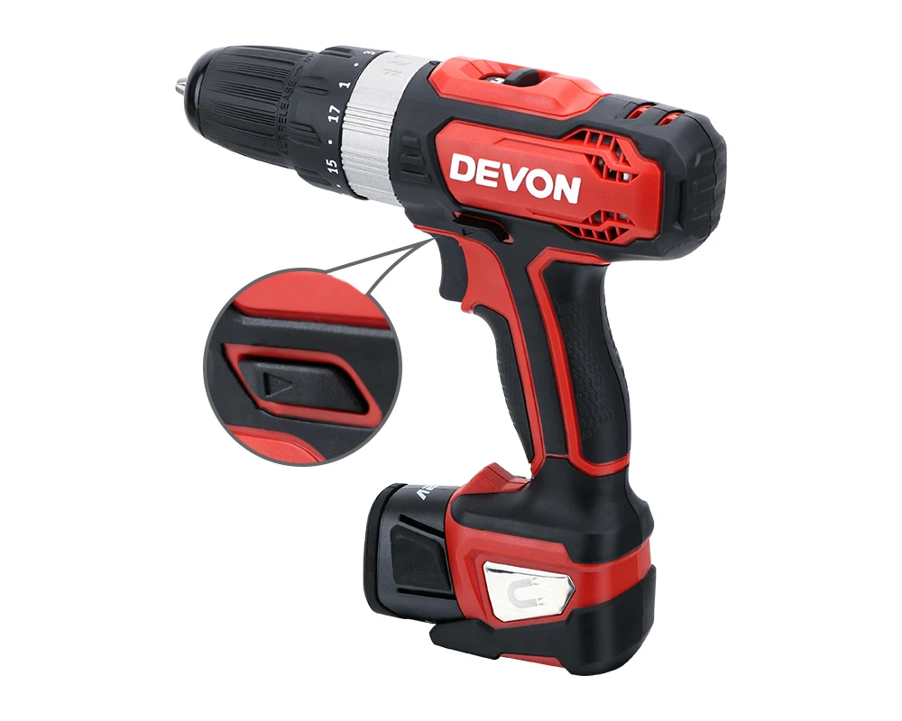 DEVON 12V электрическая отвертка перезаряжаемая беспроводная дрель литий-ионная Ударная дрель бытовой Беспроводной Мощность водительский инструмент 2-х скоростная