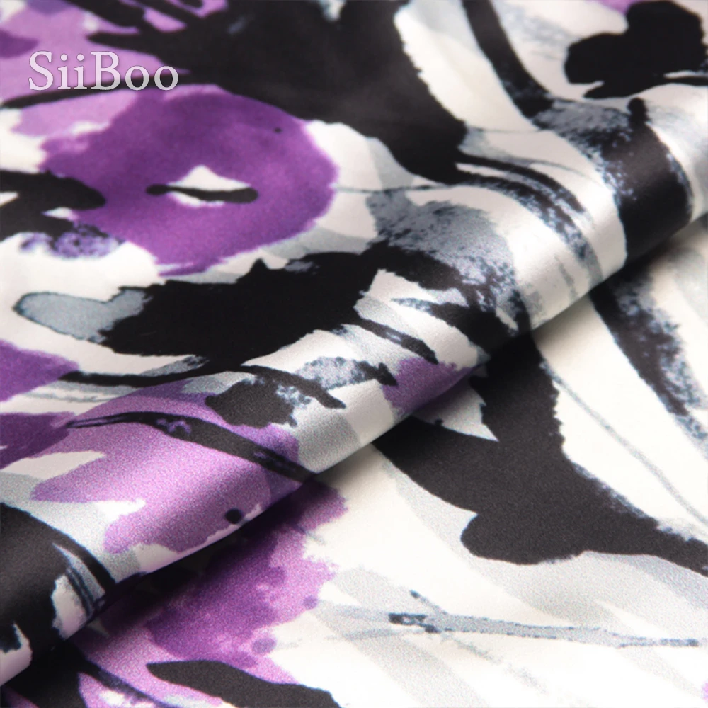 Американская Красивая фиолетовая шелковая ткань из спандекса с цветочным