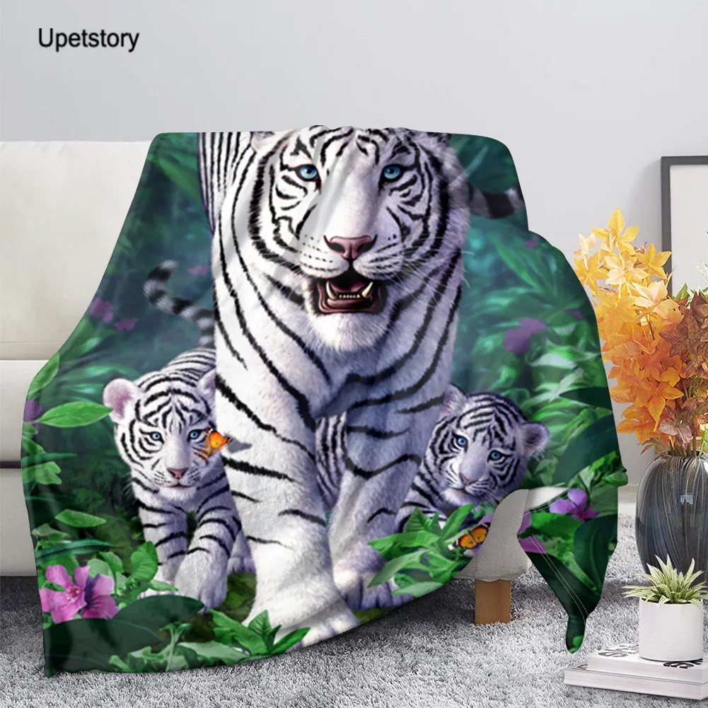 

Upetstory Spring/Autumn Sofa Blanket 3D Cool Tiger Print Throw Blanket Sherpa Fleece Animals Adults Kids Warmth Bedroom Blankets