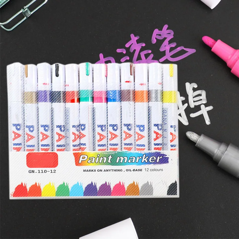 

New 12 Assorted Colors Paint Marker Pen Set for Car Tyre Tread Metal DIY Album