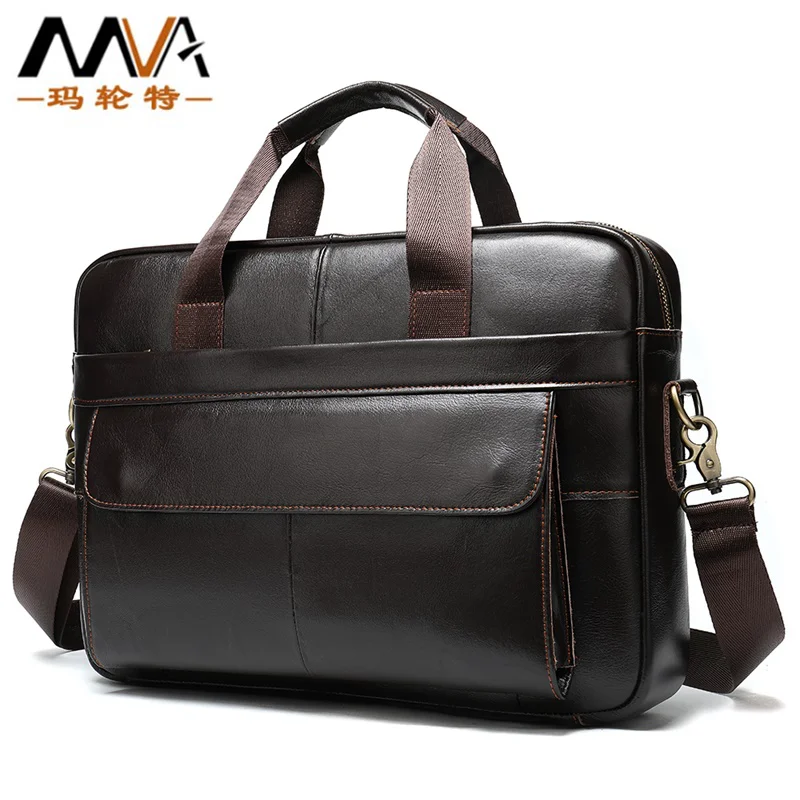 Business men leather Laptop bag 14 of briefcase bag  Shoulder crossbody cow leather bag Horizontal square large capacity handbag