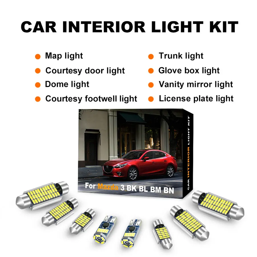 One Set LED Interior Light For Mazda CX5 3 BK BL BM BN 6 GG GH GJ GL CX3 CX7 CX9 MX-5 Miata C5W Canbus Dome Map Glove Box Lamp | Автомобили